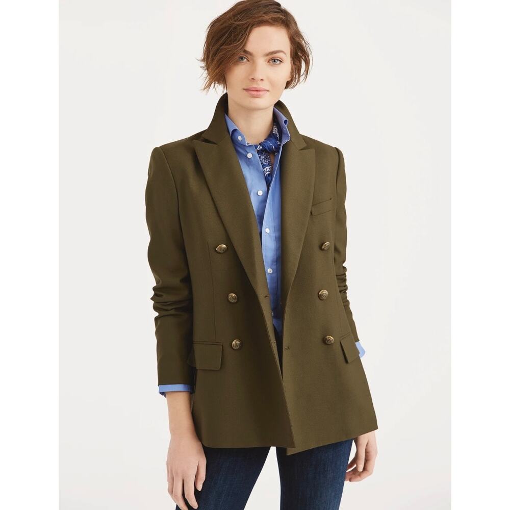 Polo Ralph Lauren Army Green Olive Double Breasted Military Jacket Blazer 0 XS